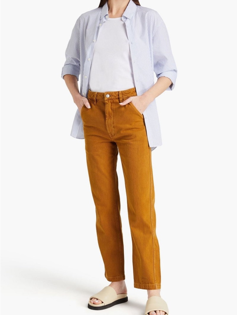 NWT Alex Mill Thompson Straight Leg Jean Recycled Denim Cotton Tan High Waist